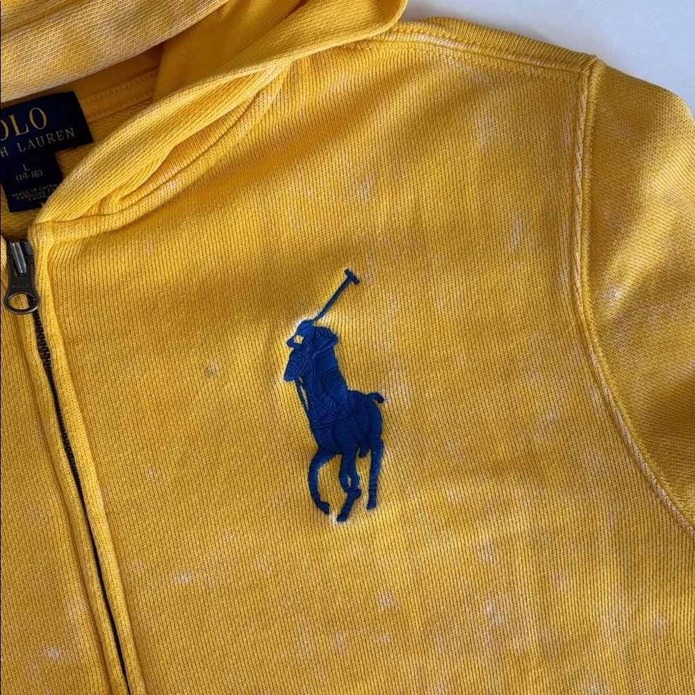 Polo Ralph Lauren Distressed Yellow Big Pony‎ Logo Full Zip Hoodie Boys Large